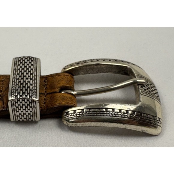 VTG 90s Onyx Brighton Alligator/Crocodile Embossed Belt Ornate Brass Buckle 42 main image 9